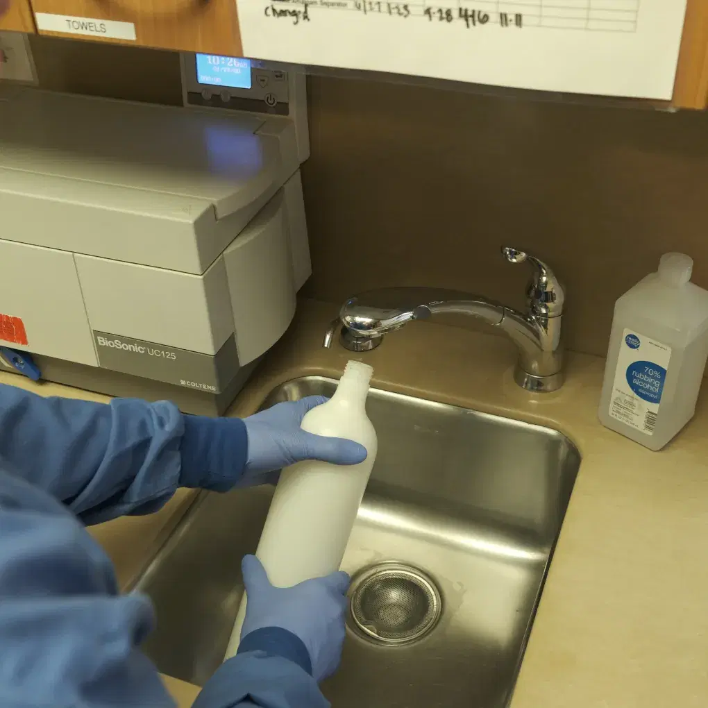 Preparing bleach solution to run through waterlines